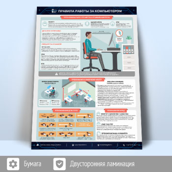 Плакат «Правила работы за компьютером» (М-16, ламинированная бумага, А2, 1 лист)